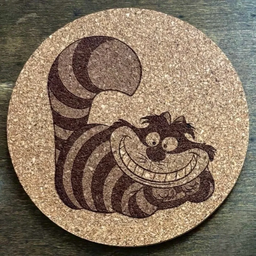 Alice In Wonderland Cheshire Cat Laser Engraved Cork Coaster